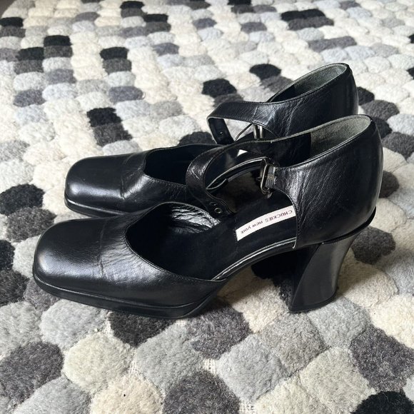 Designer Vintage Chuckies New York Black Platform Mary Jane Heel Size 38.5 - Picture 1 of 9